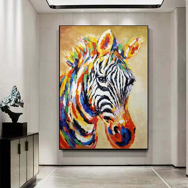 Abstract Colorful Zebra Oil Painting on Canvas Large handmade Zebra oil painting Wall Art Modern Hand-painted Animal painting Home Decor for Living room art Home GIfts2