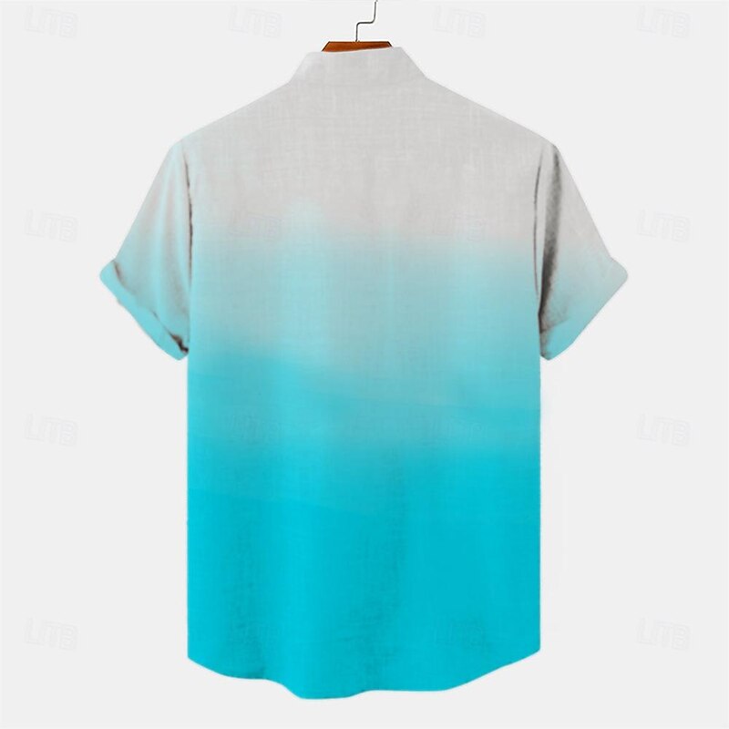 Men's Palm Tree Tropical Plants Summer Hawaiian Shirt Aloha Shirt Printed Shirts Short Sleeves Shirt Standing Collar Hawaiian Resort Vacation Holiday Daily Wear Blue S M L2