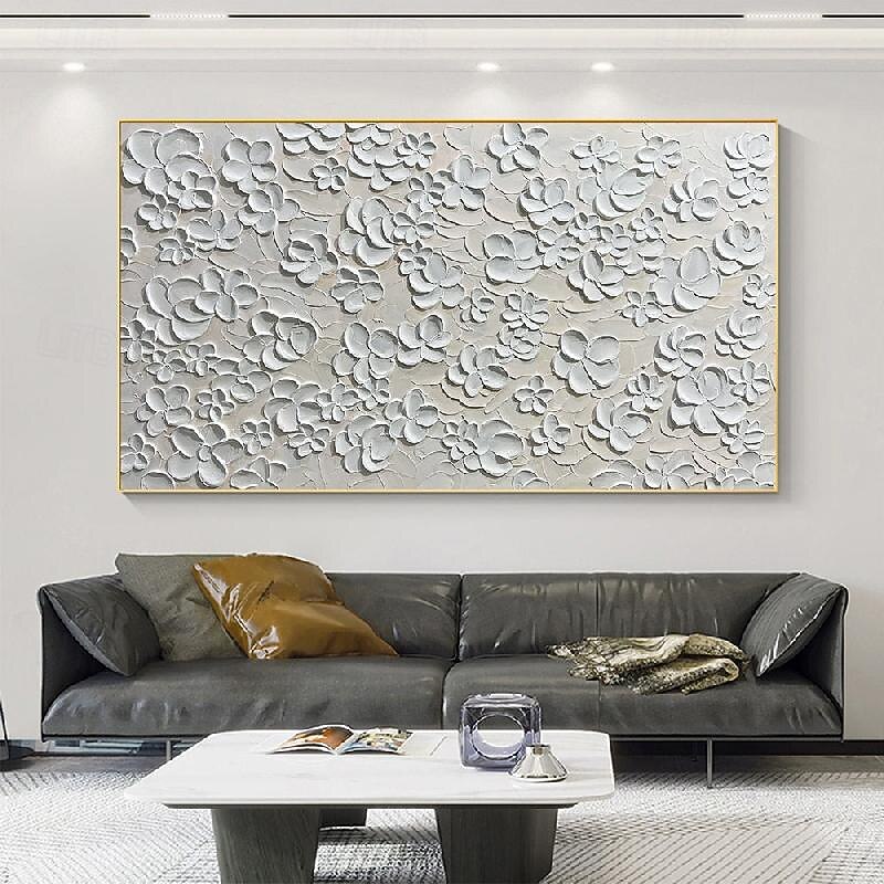 Pattle knife white oil painting handmade Abstract flower white   Paintings On Canvas Rich Textured Acrylic Painting Modern Wall Art Hand Painted Artwork for Living Room Wall Decor2