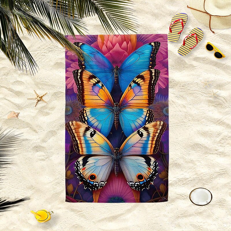 Watercolor Rainbow Butterfly Beach Towel 100% Micro Fiber Oversized Beach Towel Soft and Quick-drying Bathroom Towel Super Absorbent Towel Lightweight Suitable for Outdoor Travel3
