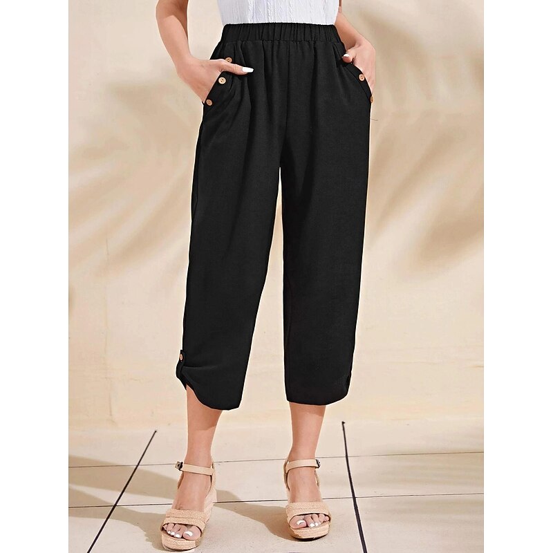 Women's Capri shorts Casual Daily Calf-Length Plain Side Pockets Breathability Comfortable Inelastic Weekend Black Summer Regular Fit