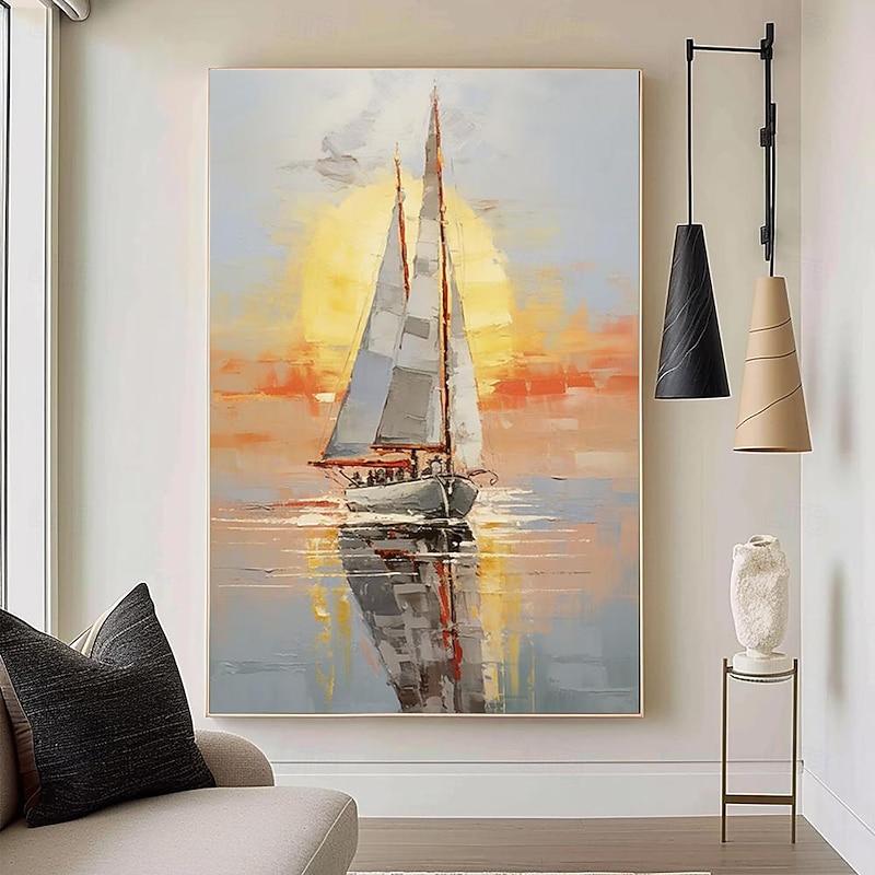 Oil Painting Handmade Hand Painted Wall Art Abstract Boat Canvas Painting Home Decoration Decor Stretched Frame Ready to Hang2