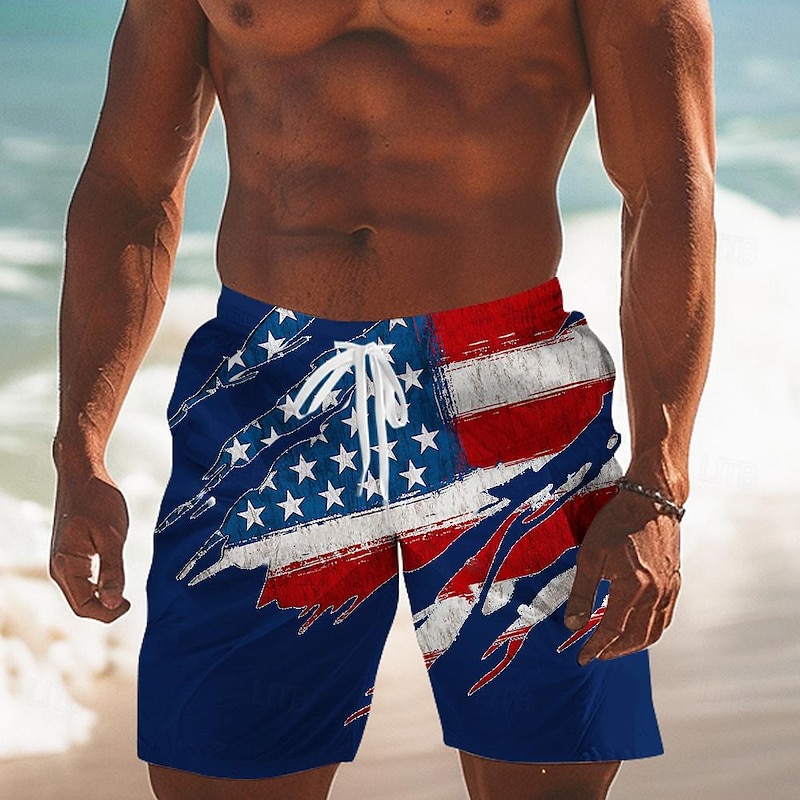 Men's Flag American Flag National Flag Swim Trunks Swim Shorts Board Shorts Mid Waist Fashion Streetwear Designer Casual Daily Holiday Pocket Drawstring Elastic Waist Designer Clothing Apparel3