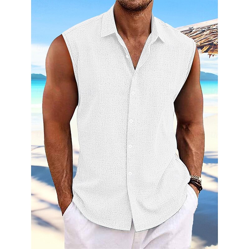 Men's Shirt Linen Shirt Summer Shirt Beach Wear Button Up Shirt Plain Vacation Curise White Pink Light Blue Short Sleeve Collar Summer Spring Clothing Apparel4
