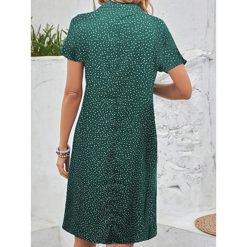 Women's Polka Dot Ruffle Hem Shirt Collar Mini Dress Casual Daily Short Sleeve Summer4