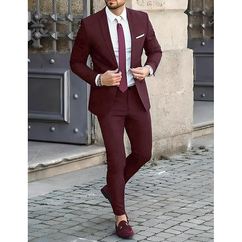 Men's Wedding Suits Notch Black Ivory Business Formal Solid Colored Tailored Fit 2 Piece Single Breasted Two-buttons