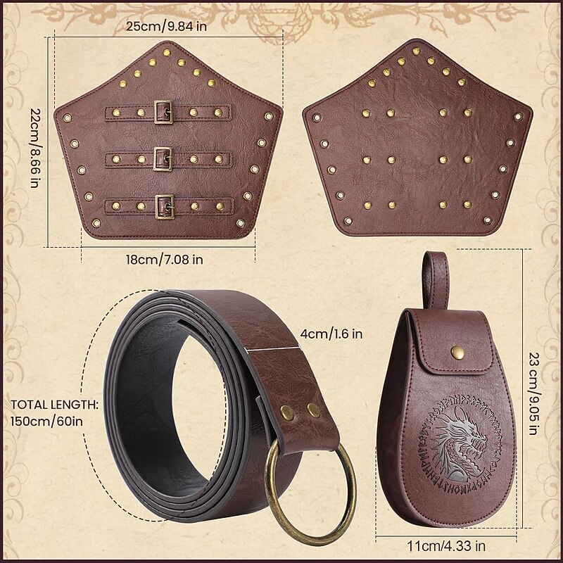 Retro Vintage Medieval Renaissance Armor Waist Belt Scabbard Viking Ranger Fancy Dress Men's Women's Halloween Carnival Performance LARP Adults Belt Arm Guards Sscabbard3