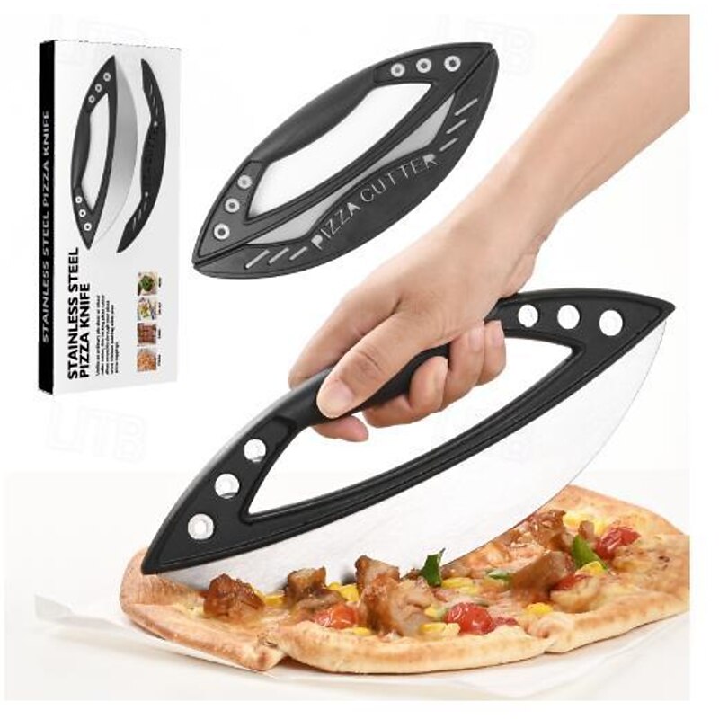 Stainless Steel Pizza Cutter, Semi-Circular Ring Pizza Slicer, Large Multi-Function Cutting Knife for Herbs, Baking Tool2