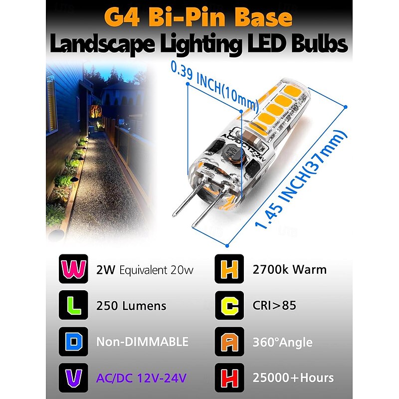 10pcs G4 LED Light Bulb 2W Equivalent to Halogen Bulb 20W T3 JC Type Bi-Pin G4 Base AC/DC 12V for RV Interior Boat Yacht Courtyard Path Not-Dimmable4