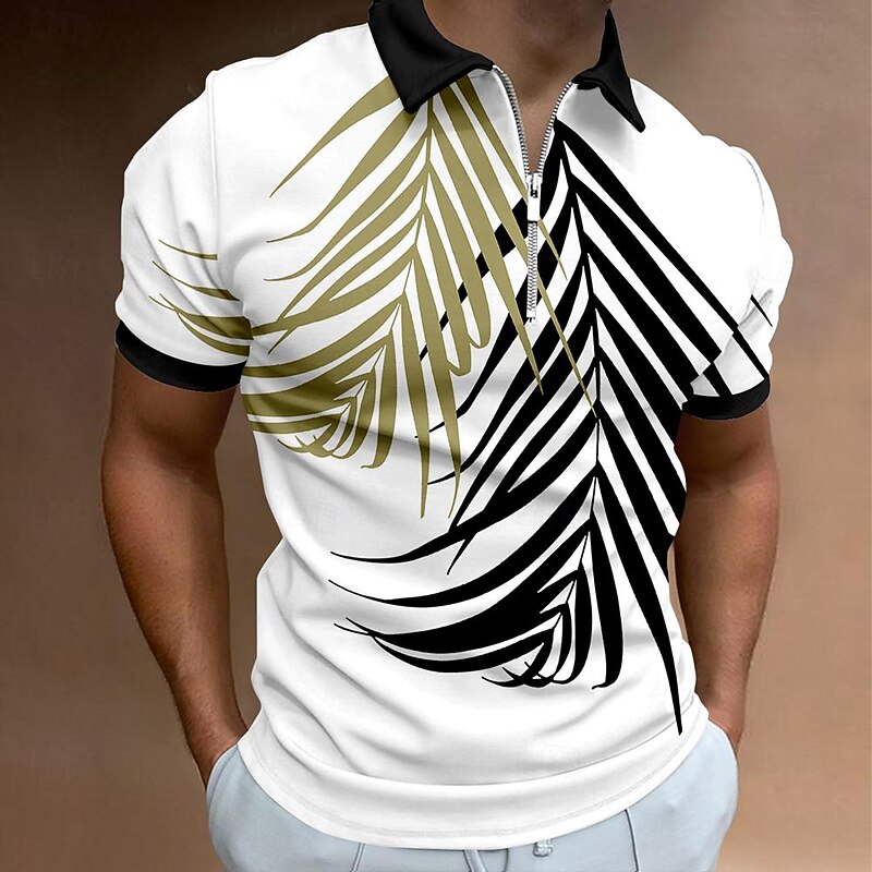 Men's Palm Tree Hawaiian Polo Shirts Golf Shirt Short Sleeve Polo Shirts Collared Shirts Beach Wear Vacation Wear Tropical Wear Party Outfits 3D Print Quarter Zip Polo Spring & Summer White Yellow
