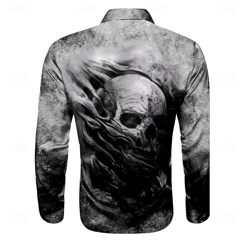 Men's Skull Shirt Button Up Shirt Long Sleeve Casual Dark Formal Summer Spring Fall Turndown Buttons Print Gray2
