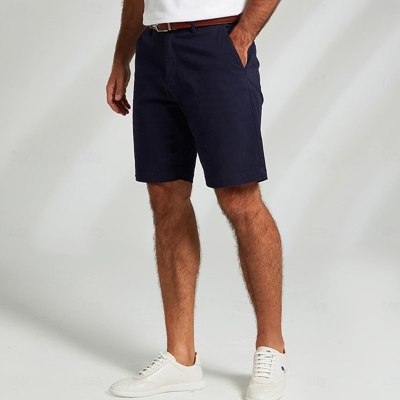 Men's Dress Shorts Zipper Pocket Solid Color Breathable Knee Length Formal Office Chic & Modern Formal White Navy Blue Micro-elastic