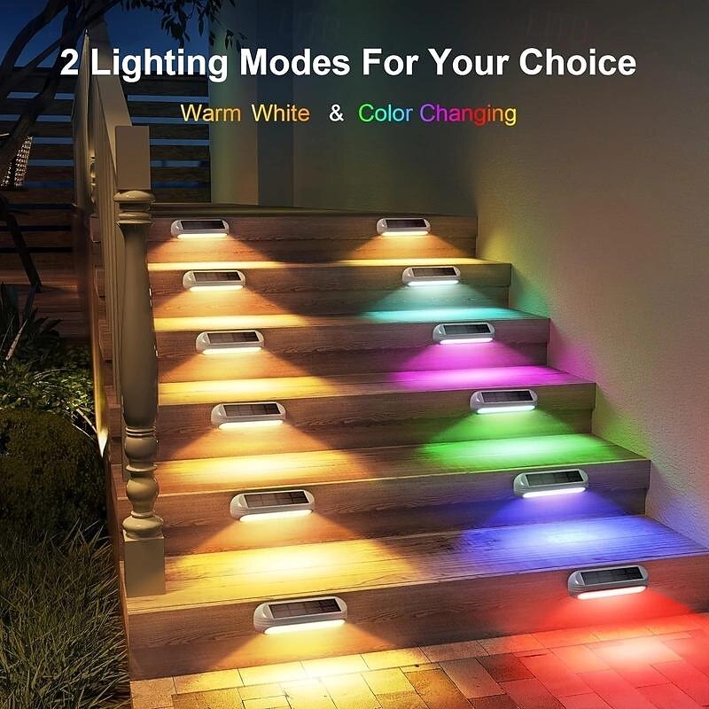 Solar Outdoor Deck Lights, Upgraded RGB Solar Fence Lights with Color Changing & Warm White Mode, Waterproof LED Solar Powered Lights for Yard, Wall, Stairs, Pool and Step Decor