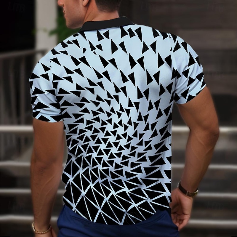 Men's Graphic Polo Shirts Golf Shirt Short Sleeve Polo Shirts Collared Shirts Casual Vacation Wear Rave Wear Party Outfits Buttons 3D Print Spring & Summer Blue2