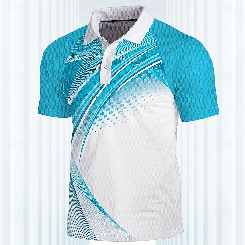 Men's Striped Sports Polo Shirts Golf Shirt Short Sleeve Polo Shirts Collared Shirts Casual Sportswear Vacation Wear 3D Print Buttons Spring & Summer White