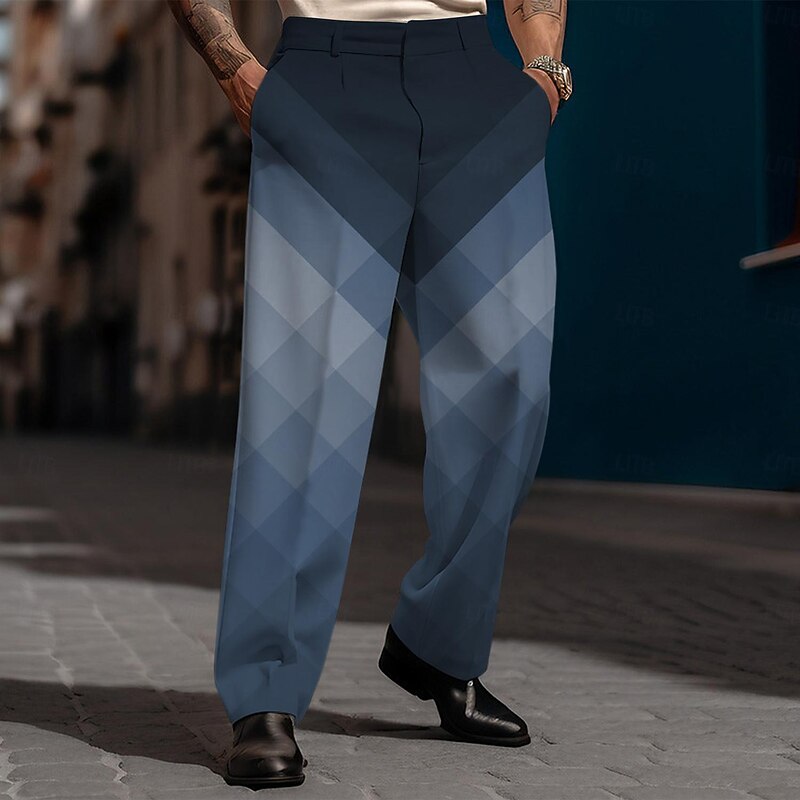 Men's Plaid Dress Pants Mid Waist Business Casual Wedding Dailywear Pocket Straight Leg Trousers Summer Spring Fall Red Blue Gray4