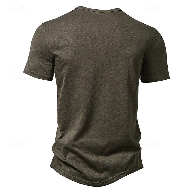 Men's T Shirt Henley Shirt Tee Top Short Sleeves Plain Designer Basic Modern Contemporary Buttons Henley Vacation Street Going out Summer Army Green Black White Henley T-Shirt4