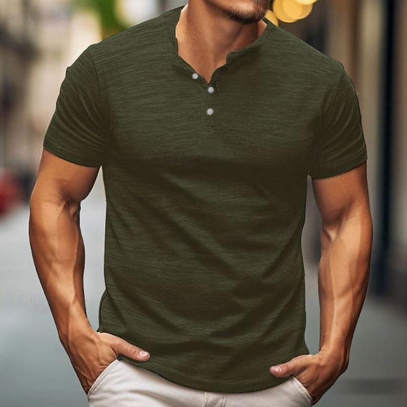 Men's Button T Shirt T Shirt Henley Shirt Tee Short Sleeve Henley Spring & Summer Plain Fashion Designer Basic Vacation Street Going out Apricot White Blue Top Tee for Men2