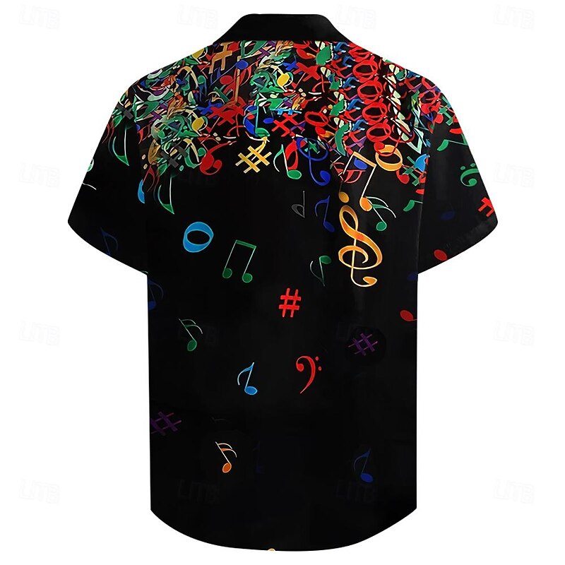 Men's Boardmasters Musical Notes Shirt Button Up Shirt Short Sleeve Casual Vacation Daily Evening Party Summer Turndown Collared Shirts Buttons Print Black Pink Orange2