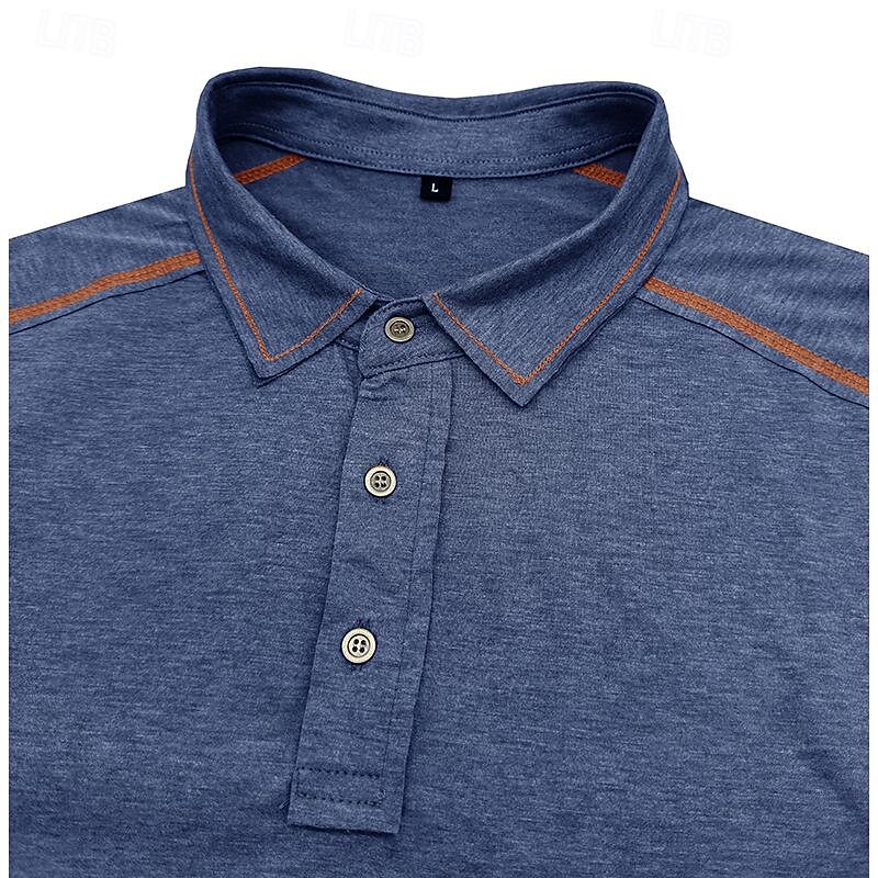 Men's Polo Shirt Golf Shirt Work Casual Lapel Ribbed Polo Collar Short Sleeve Basic Modern Color Block Patchwork Button Spring & Summer Regular Fit Apricot Dark Gray Black White Burgundy Blue Polo4