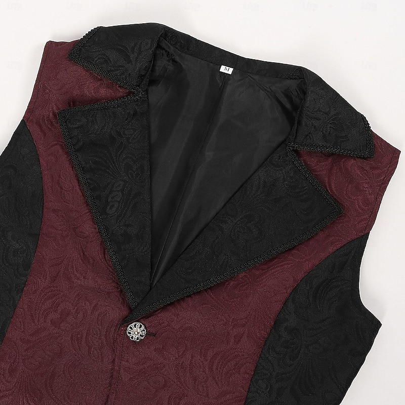 Retro Vintage Medieval Renaissance Vest Tailcoat Prince Knight Ritter Nobleman Jacquard Fancy Dress Men's Steampunk Halloween Carnival Masquerade Party / Evening Adults Vest4