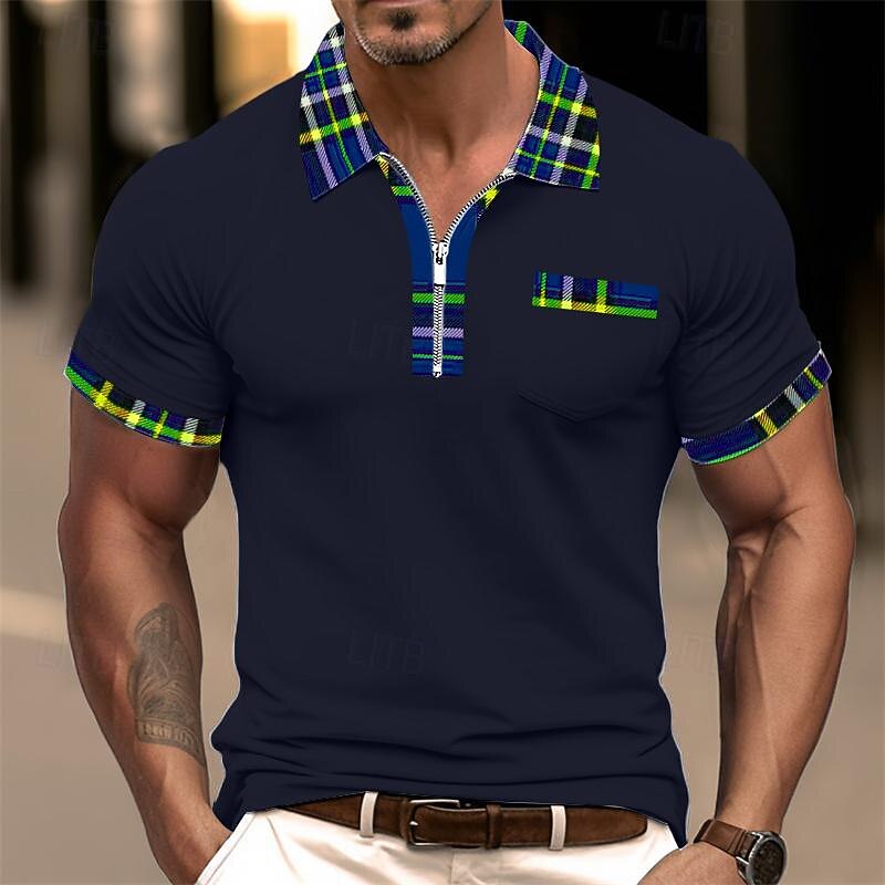 Men's Zip Polo Golf Shirt Casual Lapel Quarter Zip Short Sleeve Fashion Basic Plain Quarter Zip Summer Regular Fit Dark red Zip Polo4