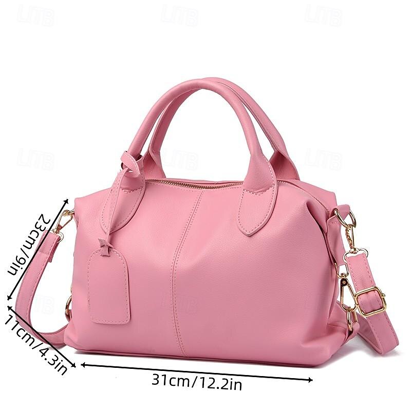 Women's Brown Faux Leather Satchel Handbag with Top Handles and Adjustable Strap, Minimalist Office Shoulder Bag for Work, Travel, and Daily Use2