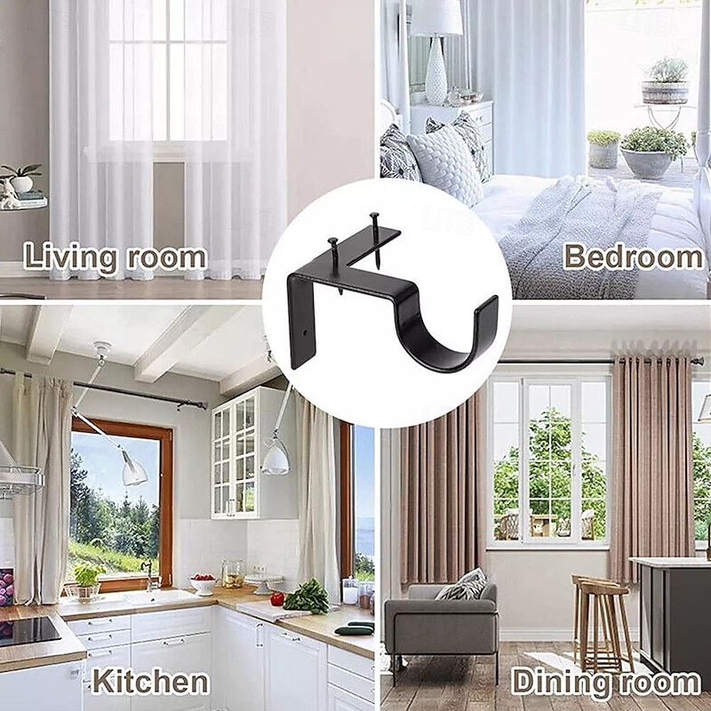 2/4PcS Curtain Pole Bracket No Drill Curtain Rod Holder Wooden Window Frame4