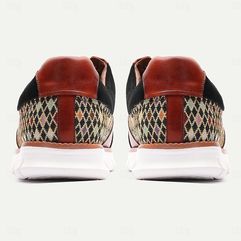 Men's Woven Multicolor Lace-Up Sneakers - Stylish Casual Shoes with Premium Cowhide Leather Accents4
