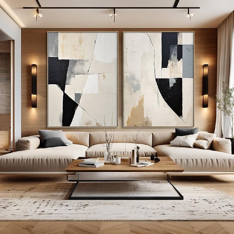 Handmade Beige White Black Minimal Art Beige White Wabi-sabi Wall ArtLarge Beige Abstract Wall ArtBlack Textured Art Oil Painting4