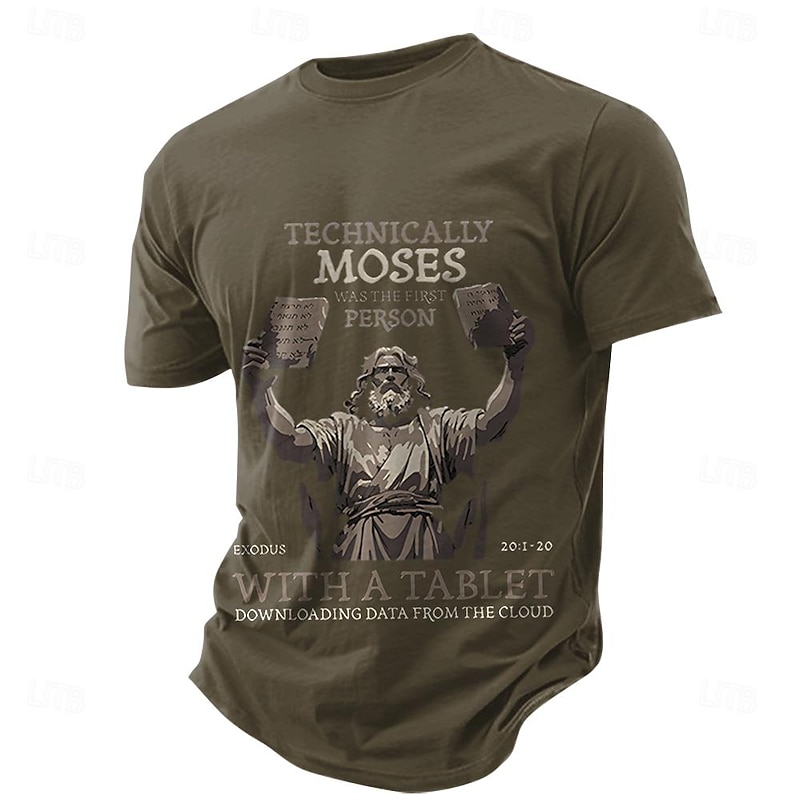 Men's Funny Graphic T-Shirt | Moses First Tablet Cloud Data Download Tech Pun Short Sleeve Tee2