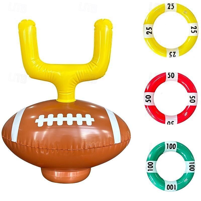 Inflatable Ring Toss Game Set Target Toss Floating Swimming Ring Toss Includes Inflatable Cactus,4 Color Rings for Fiesta Party Accessories Hawaiian Pool Beach Party Decoration Supplies3