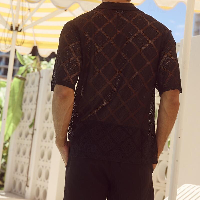 Men's Shirt Summer Shirt Casual Shirt Beach Shirt Button Up Shirt Black White Green Short Sleeve Lapel Vacation Daily Clothing Apparel Fashion Casual Comfortable2