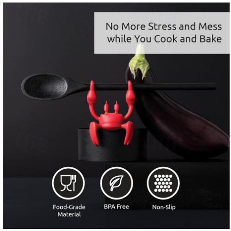 Crab Silicone Utensil Rest - Red Crab Spoon Holder, Heat-Resistant Spoon Utensil Holder Clip, Kitchen Grill Utensil Holder, Silicone Spoon Rest for Stove Top Creative Kitchen Gifts3