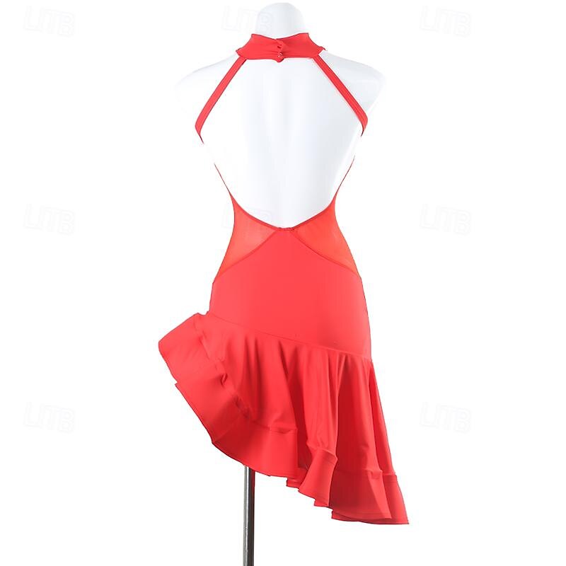 Latin Dance Dress Ruffles Tulle Women's Performance Training Sleeveless High Spandex Tulle4
