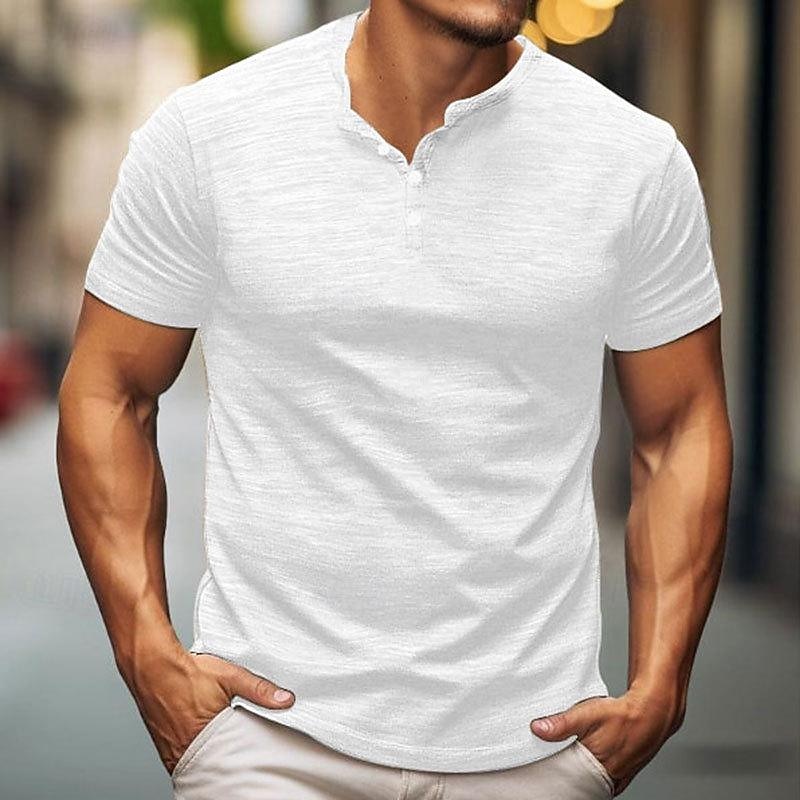 Men's Button T Shirt T Shirt Henley Shirt Tee Short Sleeve Henley Spring & Summer Plain Fashion Designer Basic Vacation Street Going out Apricot White Blue Top Tee for Men