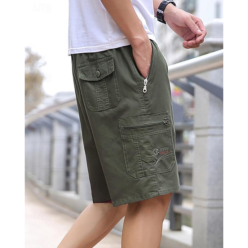Men's Tactical Shorts Cargo Shorts Shorts Drawstring Elastic Waist Multi Pocket Plain Wearable Knee Length Outdoor Daily Camping & Hiking Fashion Classic Army Green Navy Blue4