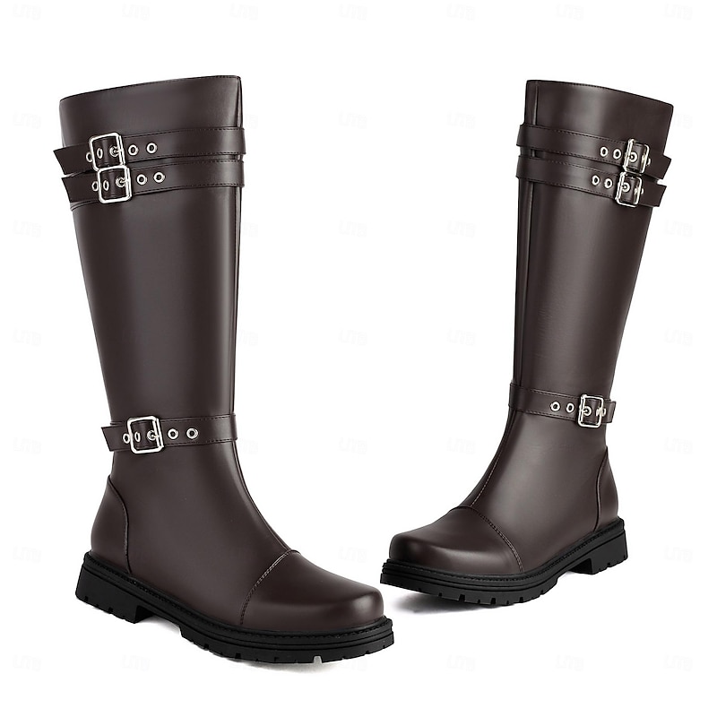 Men's Boots Riding Boots Walking Punk Roman Shoes British Gentleman PU Leather Comfortable Loafer Dark Brown Black Fall Winter3