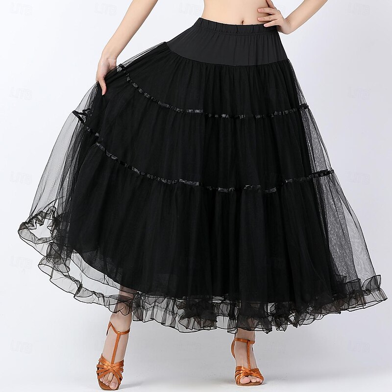 Ballroom Dance Skirts Splicing Tulle Women's Performance Training High Tulle3
