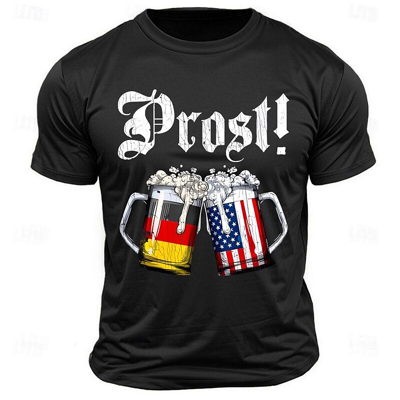 Men's Prost! German & American Flag Beer Graphic T-Shirt - Oktoberfest Cheers Tee2