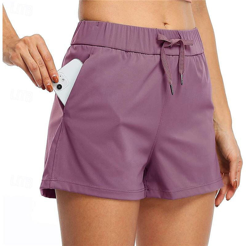 Women's Yoga Shorts Workout Shorts Pocket Elastic Waistband High Waist Pilates Gym Workout Workout Shorts Solid Color Black Light Grey Purple Sports Activewear Stretchy Loose Fit