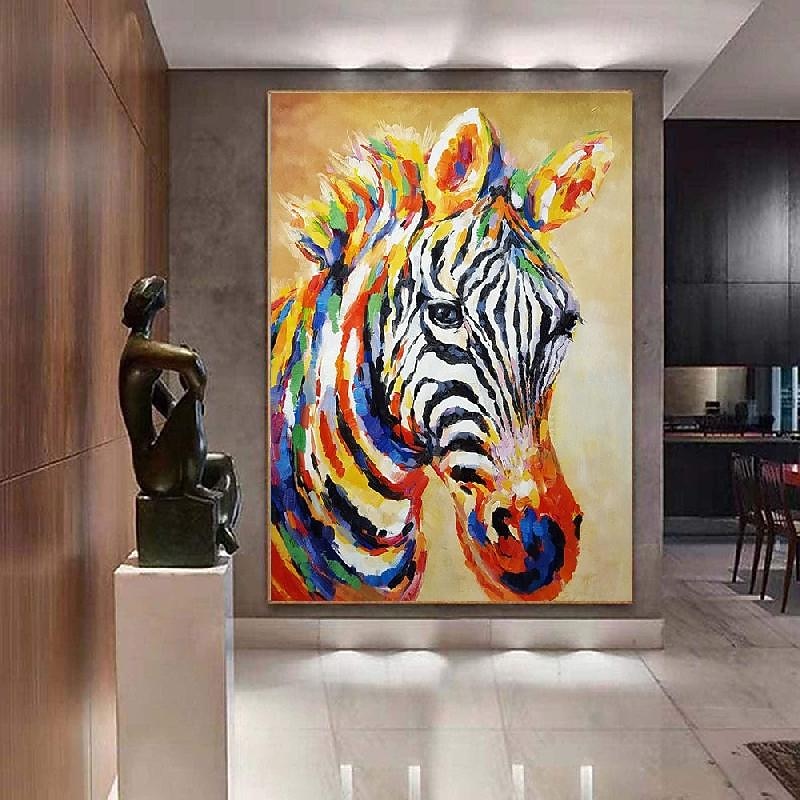 Abstract Colorful Zebra Oil Painting on Canvas Large handmade Zebra oil painting Wall Art Modern Hand-painted Animal painting Home Decor for Living room art Home GIfts3