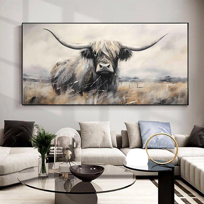 Handmade Oil Painting Canvas Wall Art Decoration Nordic Pastoral Animal Abstract Yak for Living Room Home Decor Rolled Frameless Unstretched Painting