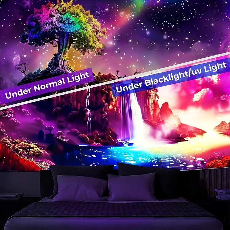 Blacklight Tapestry UV Reactive Glow in the Dark Glow Party Neon Fantasy Waterfall Rainbow Psychedelic Trippy Misty Hanging Tapestry Wall Art Mural for Living Room Bedroom3