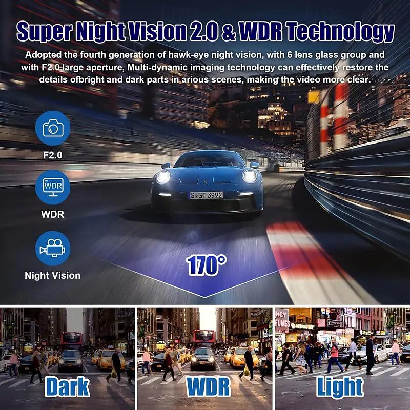 Car Car Recorder 4K Full UHD Car Camera Front and Rear Car Car Recorder with Night Vision 24 Hour Parking Mode WDR Motion Detection4