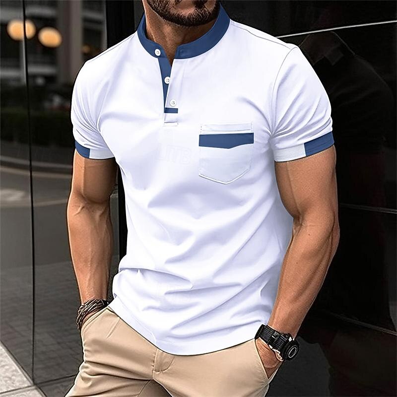 Men's Golf Shirt Golf Polo Work Casual Lapel Short Sleeve Basic Modern Color Block Patchwork Button Spring & Summer Regular Fit Black White Pink Army Green Sky Blue Orange Golf Shirt2
