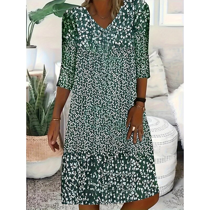 Women's Jumper Dress Graphic Print V Neck Midi Dress Elegant Bohemia Home Daily 3/4 Length Sleeve Summer4