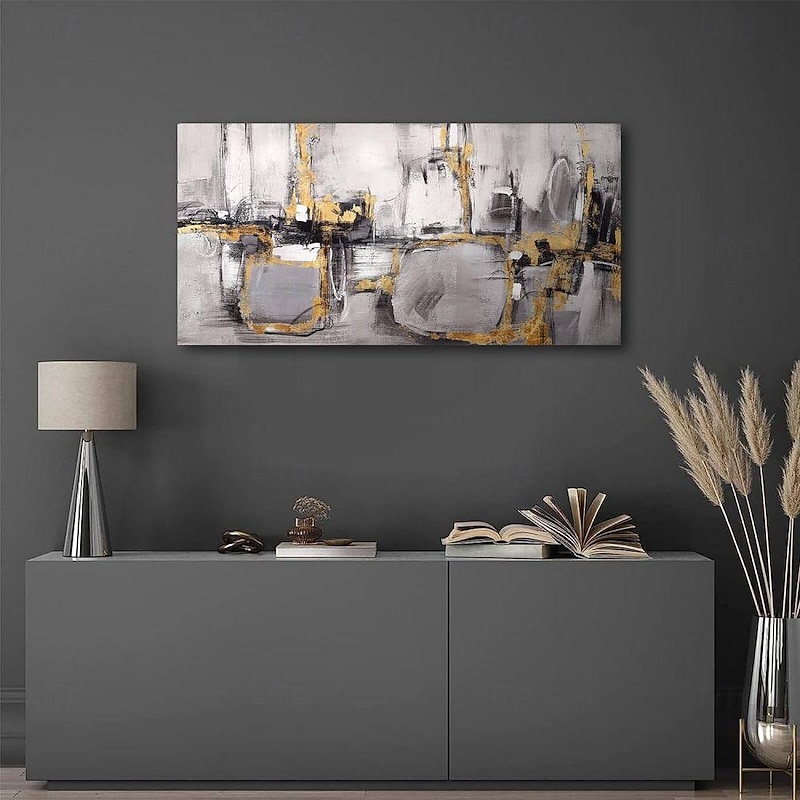 Handmade Oil Painting Canvas Wall Art Decoration Modern Abstract Texture Black White and Gold for Living Room Home Decor Rolled Frameless Unstretched Painting4