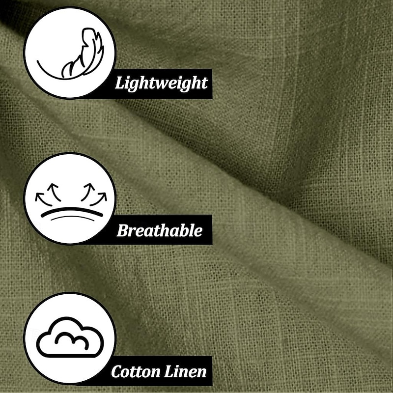 Men's Shirt Linen Shirt Cuban Collar Shirt Black Blue Brown Green Short Sleeve Solid Color Spring & Summer Street Daily Clothing Apparel