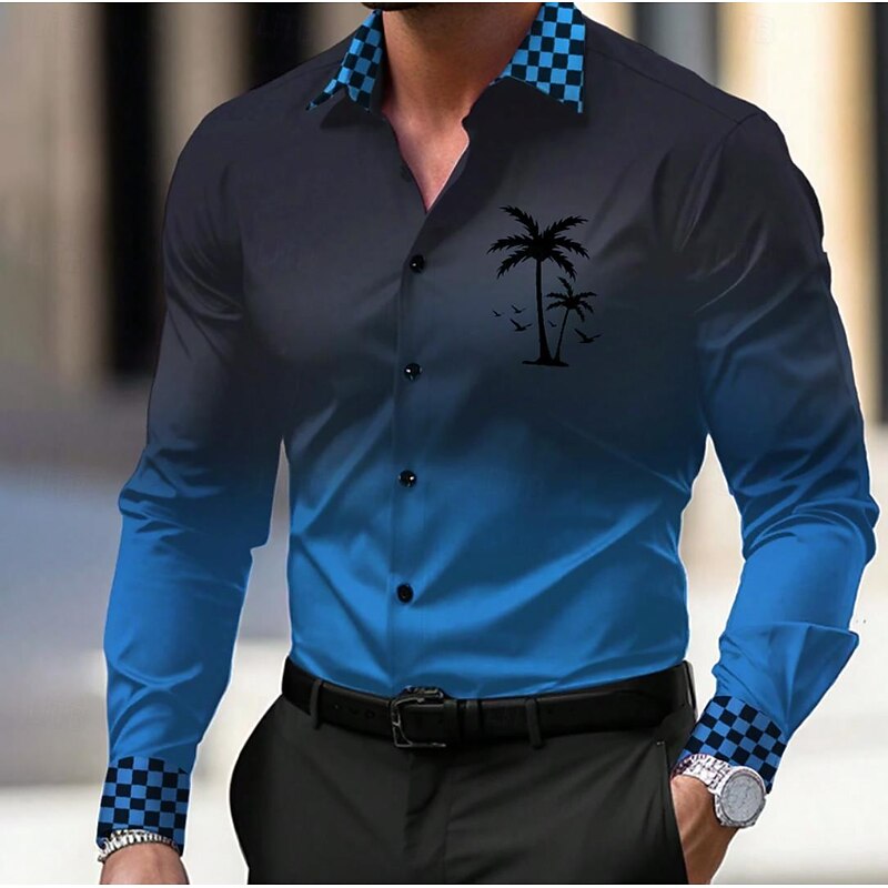 Men's Dress Shirt Printed Shirts Formal Blue Green Long Sleeve Turndown Fall Winter Clothing Apparel Buttons4